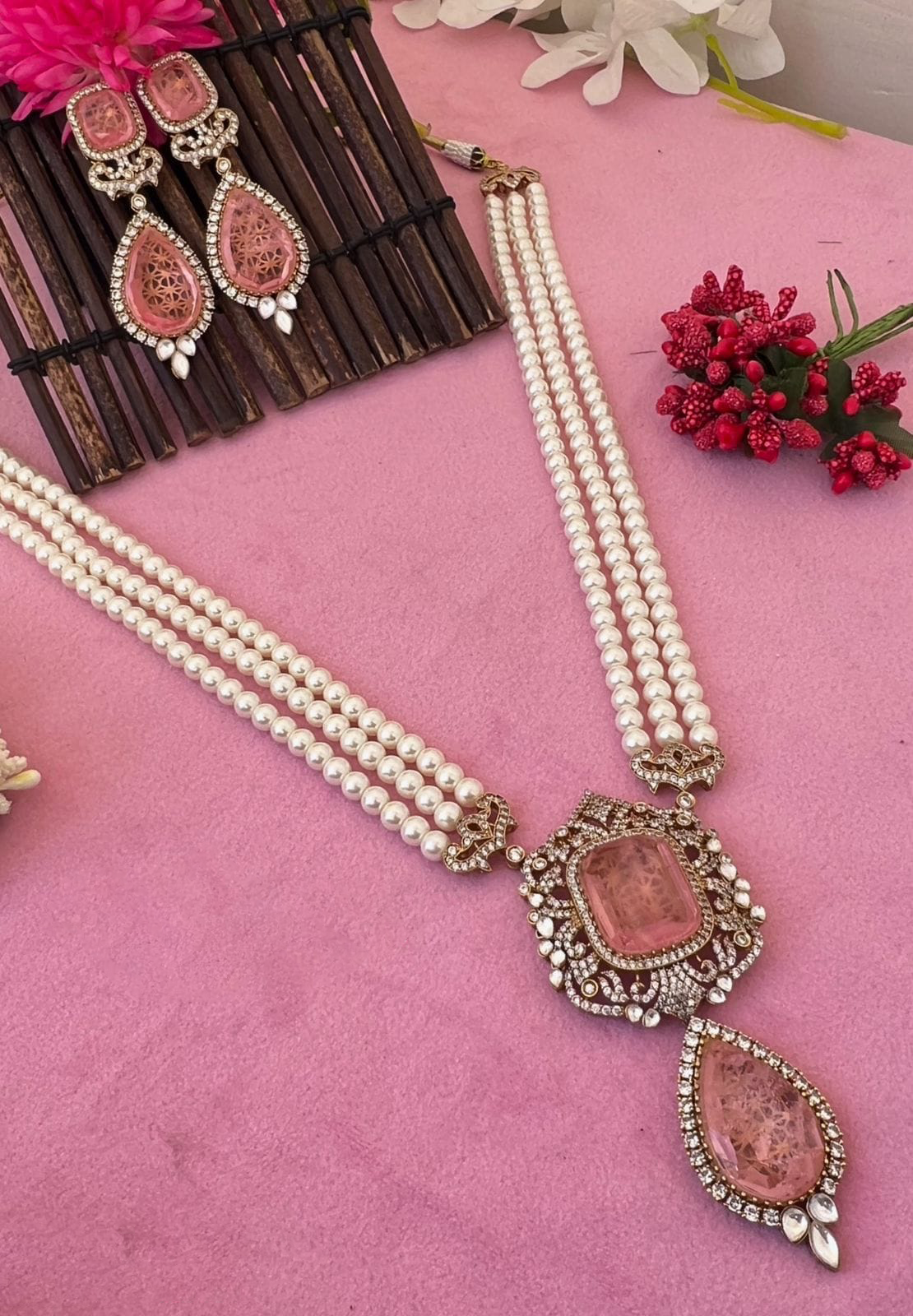 Wedding Gold Plated Polki Stone Work Necklace Earrings Set