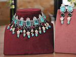 Square Polki Stone Floral Design Necklace Earrings Set For Women