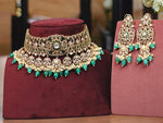 Meenakari Gold Tone Indian Polki Choker Earrings Set For Women