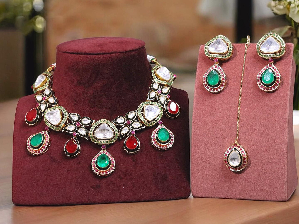 Pakistani Polki Kundan Choker Earrings Maangtikka Set For Wedding