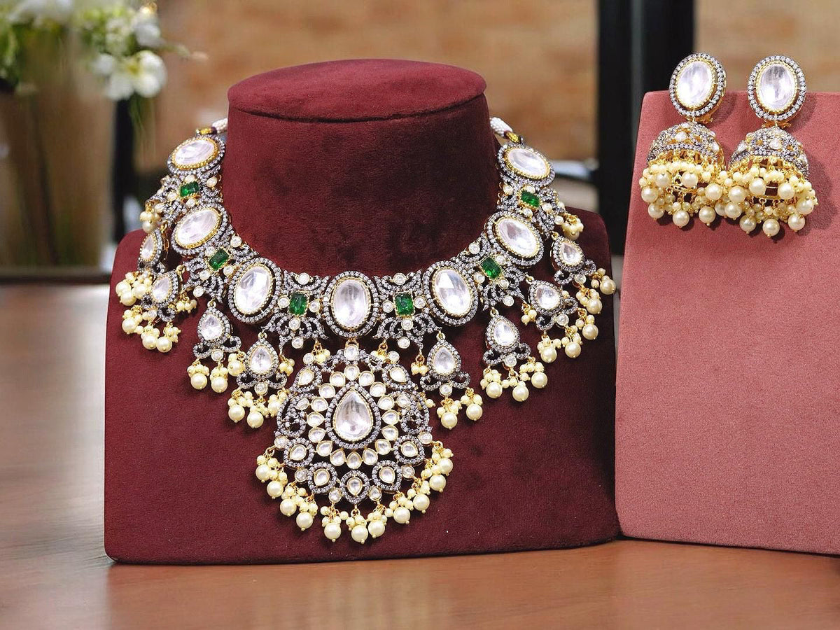 Floral Punjabi Polki Choker Jhumki Jewelry Set For Wedding
