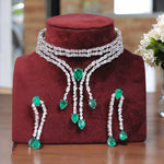 Silver Tone CZ Stone Work Bridal Necklace Set For Women