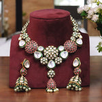Crafted Drop Round Shaped Wedding Choker Jhumki Set For Women