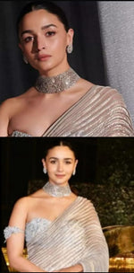 Alia Bhatt Inspired Silver Choker Floral Earrings Set