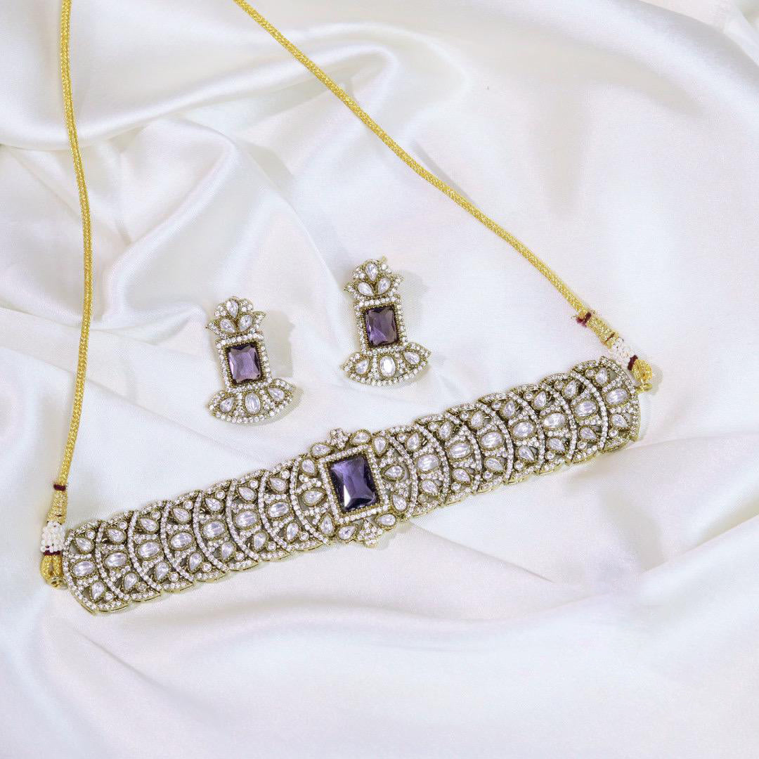 Floral Design AD Choker Earrings Indian Jewelry Set For Women