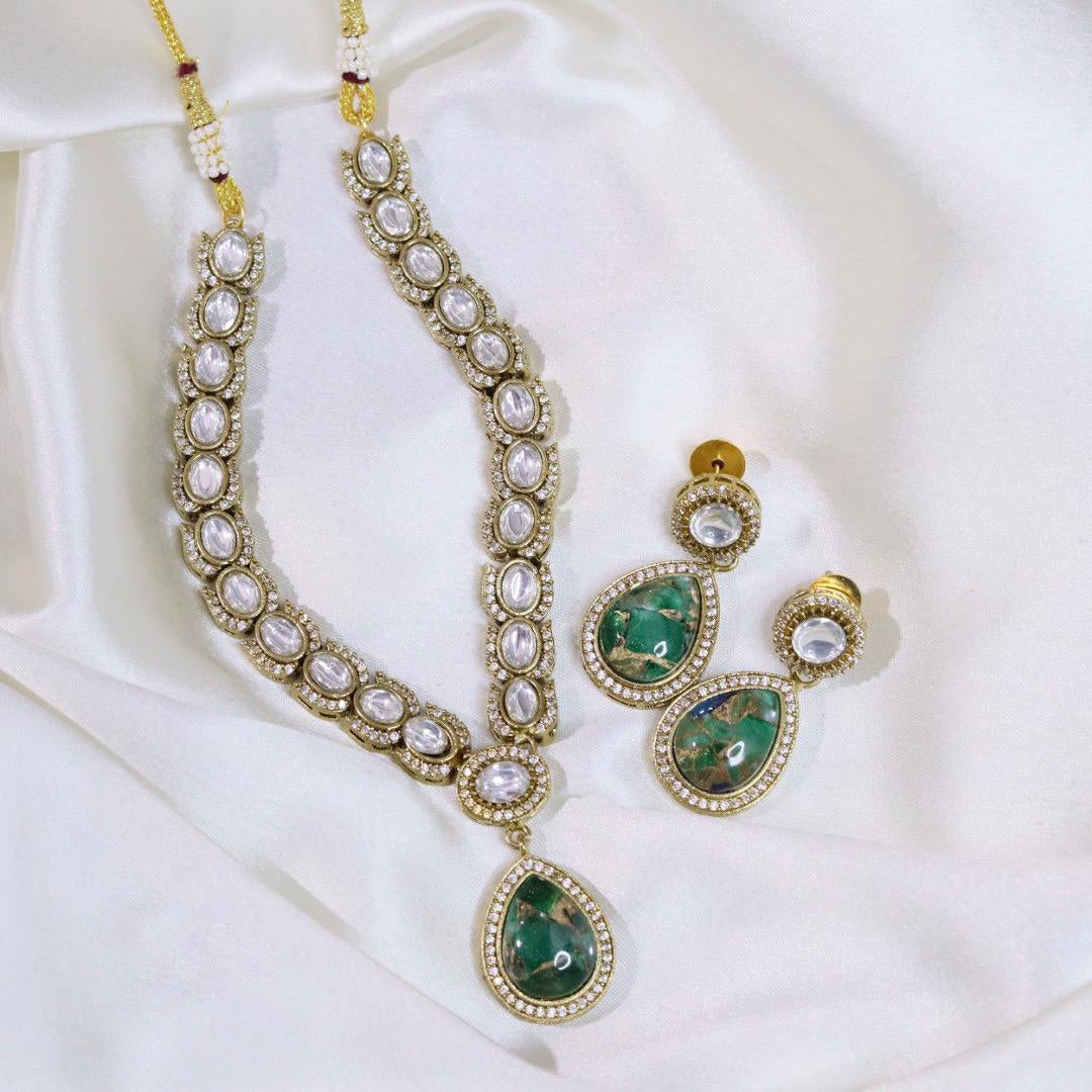 Festive Teardrop Necklace Earrings Pakistani Jewelry Set For Women