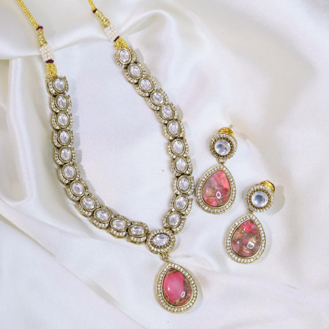 Festive Teardrop Necklace Earrings Pakistani Jewelry Set For Women