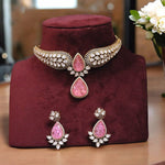 Jaipuri Teardrop Moissanite Kundan Necklace Earrings Set For Wedding