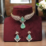 Jaipuri Teardrop Moissanite Kundan Necklace Earrings Set For Wedding