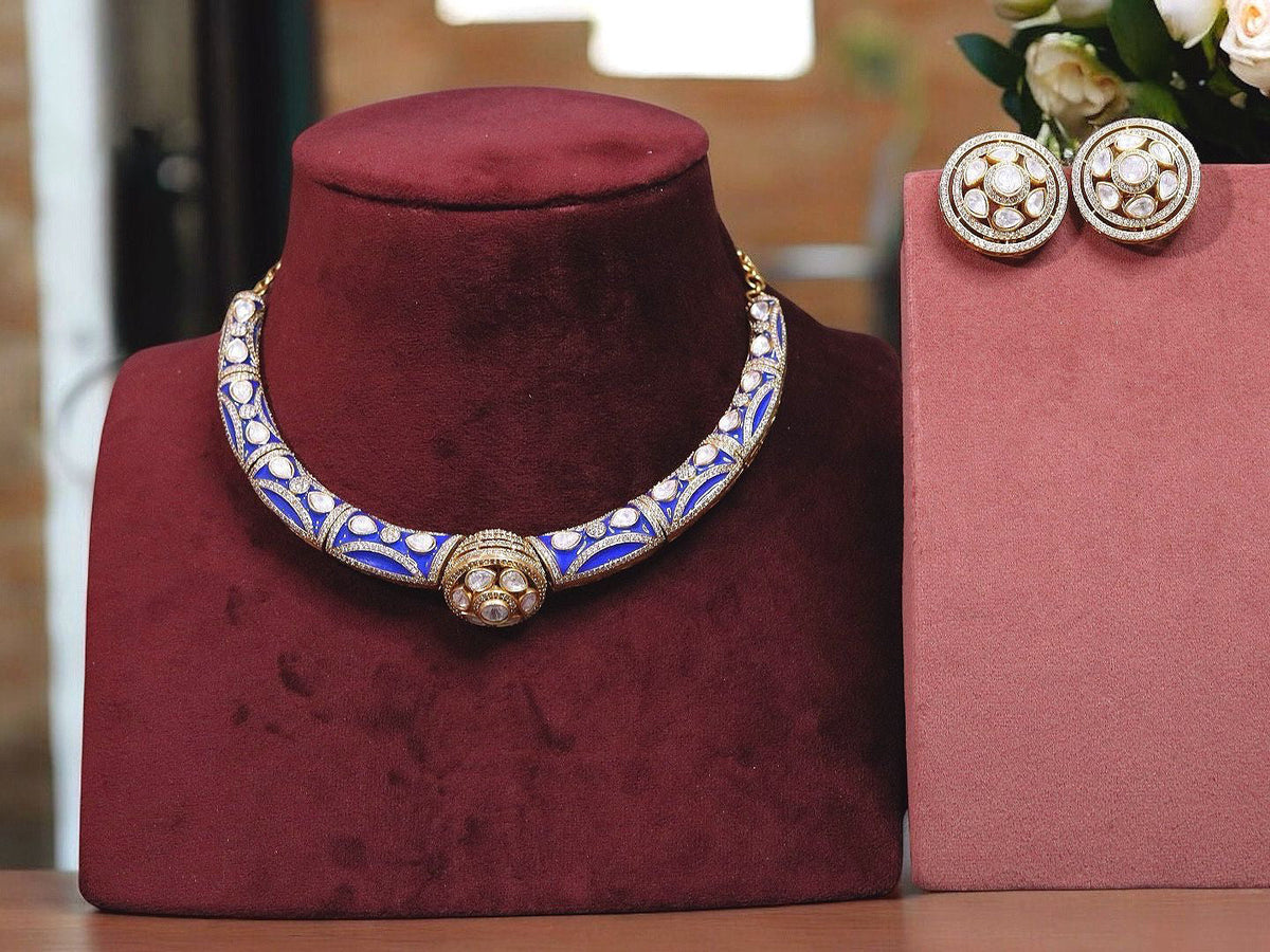 Indian Rajwadi Traditional Choker Earrings Kundan Jewelry For Women