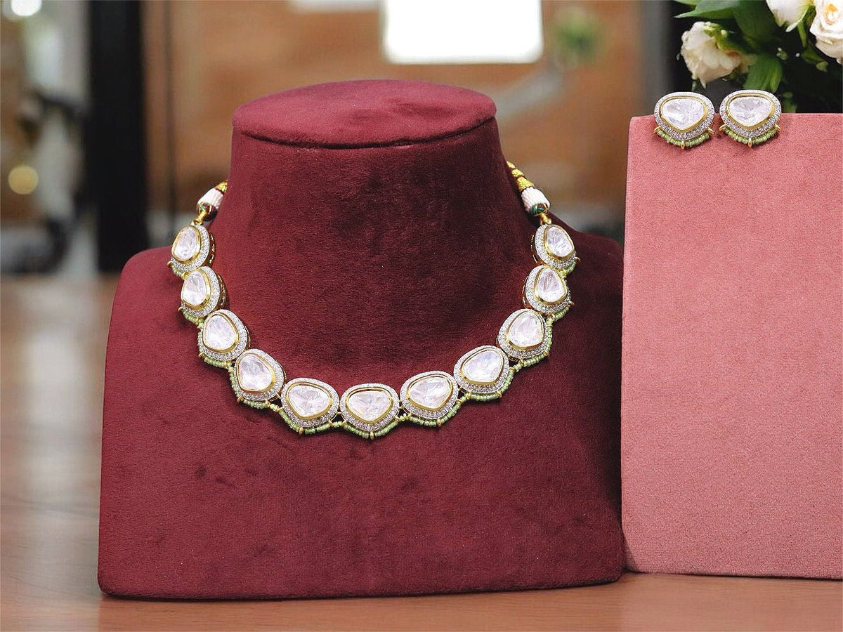 Bollywood Inspired Polki Choker Earrings Indian Jewelry Set For Wedding
