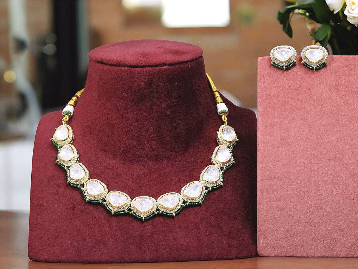 Bollywood Inspired Polki Choker Earrings Indian Jewelry Set For Wedding
