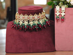 Red Ethnic Indian Polki Choker Earrings Set For Wedding