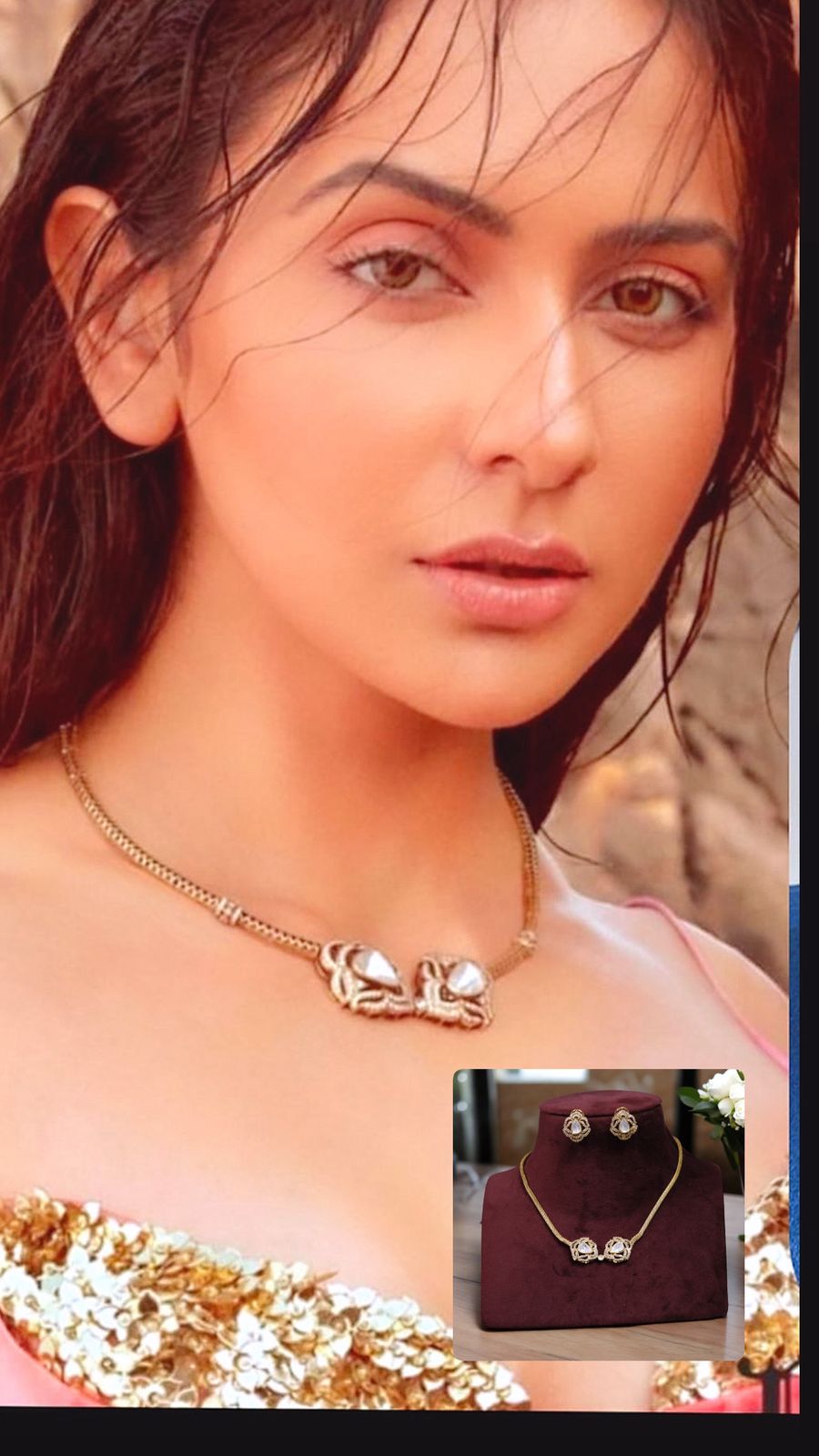 Rakul Preet Kaur Inspired AD Necklace Earrings Set For Wedding