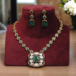 Green Lotus Design Polki Kundan Necklace Earrings Set