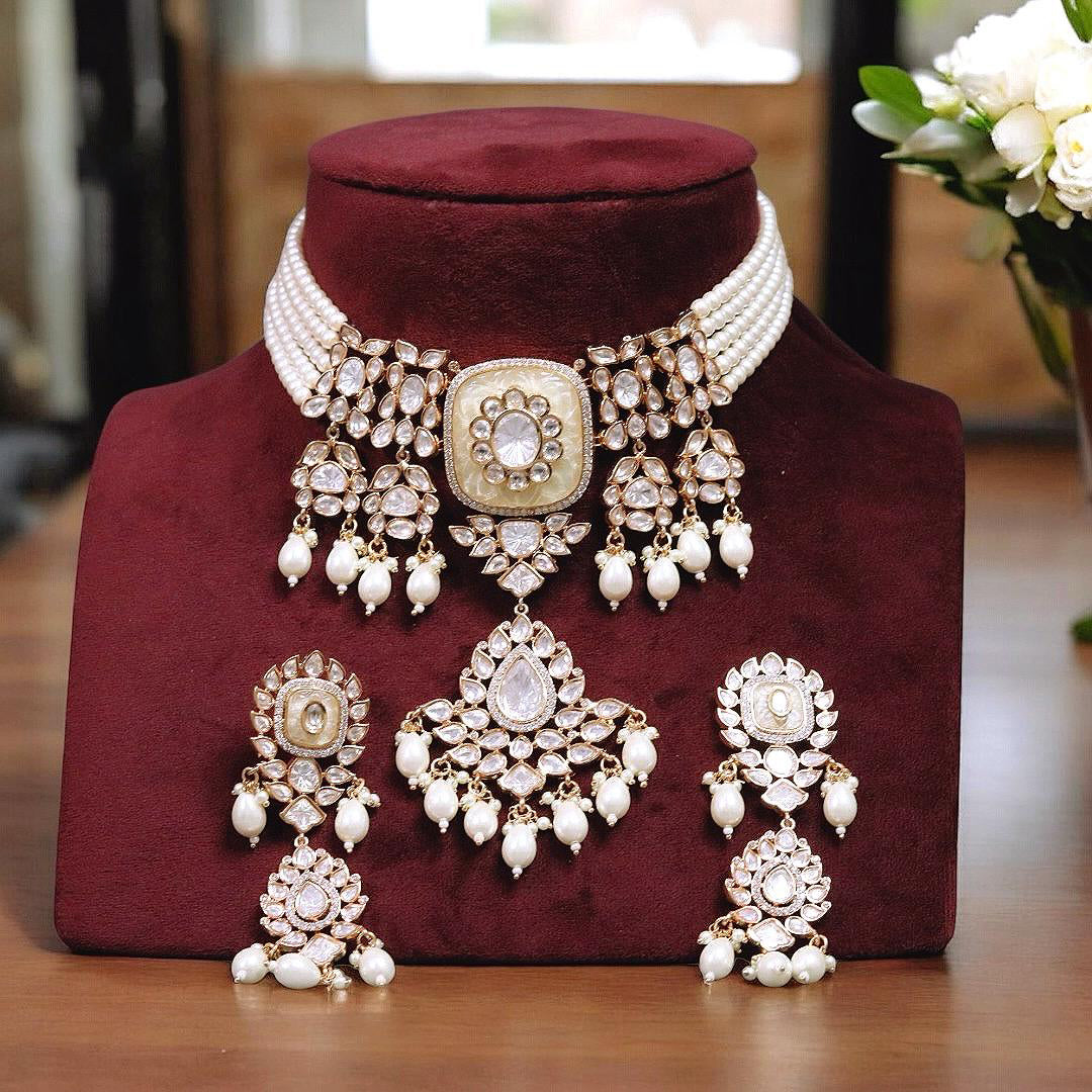 Pakistani Traditional Kundan Polki Choker Earrings Set – A Timeless Ethnic Beauty