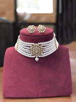 White Beaded Layered Floral Choker Earring Set For Wedding