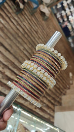 Indian Multicolor kundan Floral Kada Bangle Set For Wedding