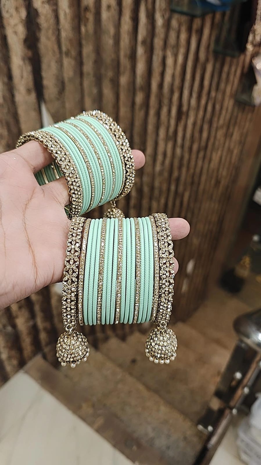 Indian Traditional Kundan Bangle Chura With Jhumar Set For Women