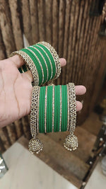 Indian Traditional Kundan Bangle Chura With Jhumar Set For Women