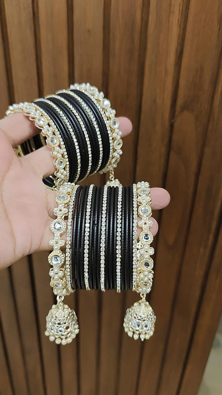 Jaipuri Traditional Thread Gold Plated Kundan Bridal Bangle With Set