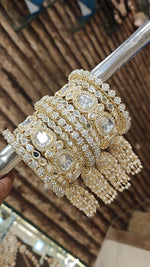 Indian Mirror Stone Kundan Work Bridal Chura With Jhumar Set For Wedding