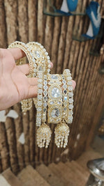 Indian Mirror Stone Kundan Work Bridal Chura With Jhumar Set For Wedding