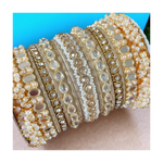 Bridal Stone Bangle Set with Gajra & Mirror Kada – Golden Wedding Jewelry