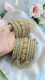 Moti Jhumar Stone Bangles Set with Elegant Copper Finish | Traditional Pearl Bridal Bangles for Women