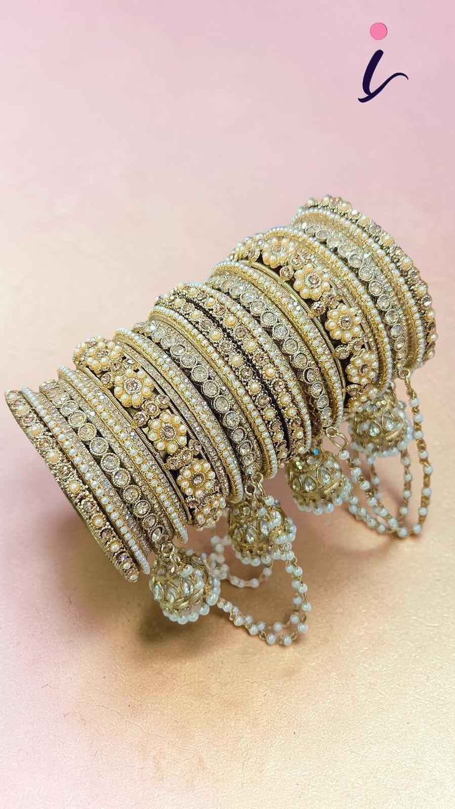 Moti Jhumar Stone Bangles Set with Elegant Copper Finish | Traditional Pearl Bridal Bangles for Women