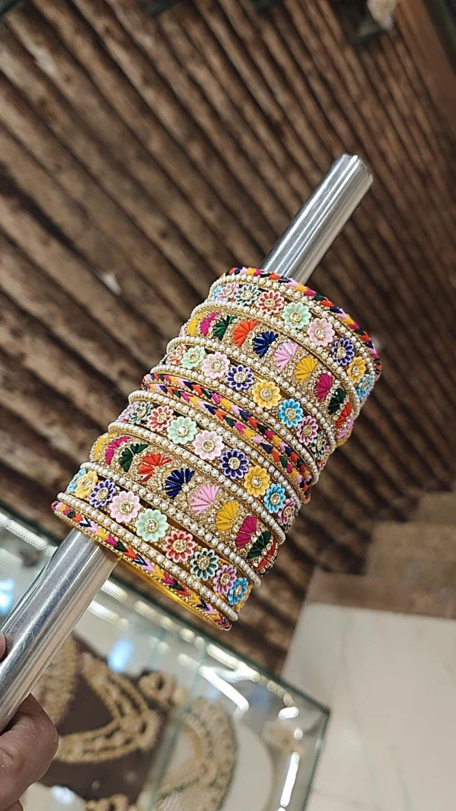 Jaipuri Flower Design Multicolor Bangle Chura Set | Indian Bangle Set | Indian Jewelry | Traditional Jewelry
