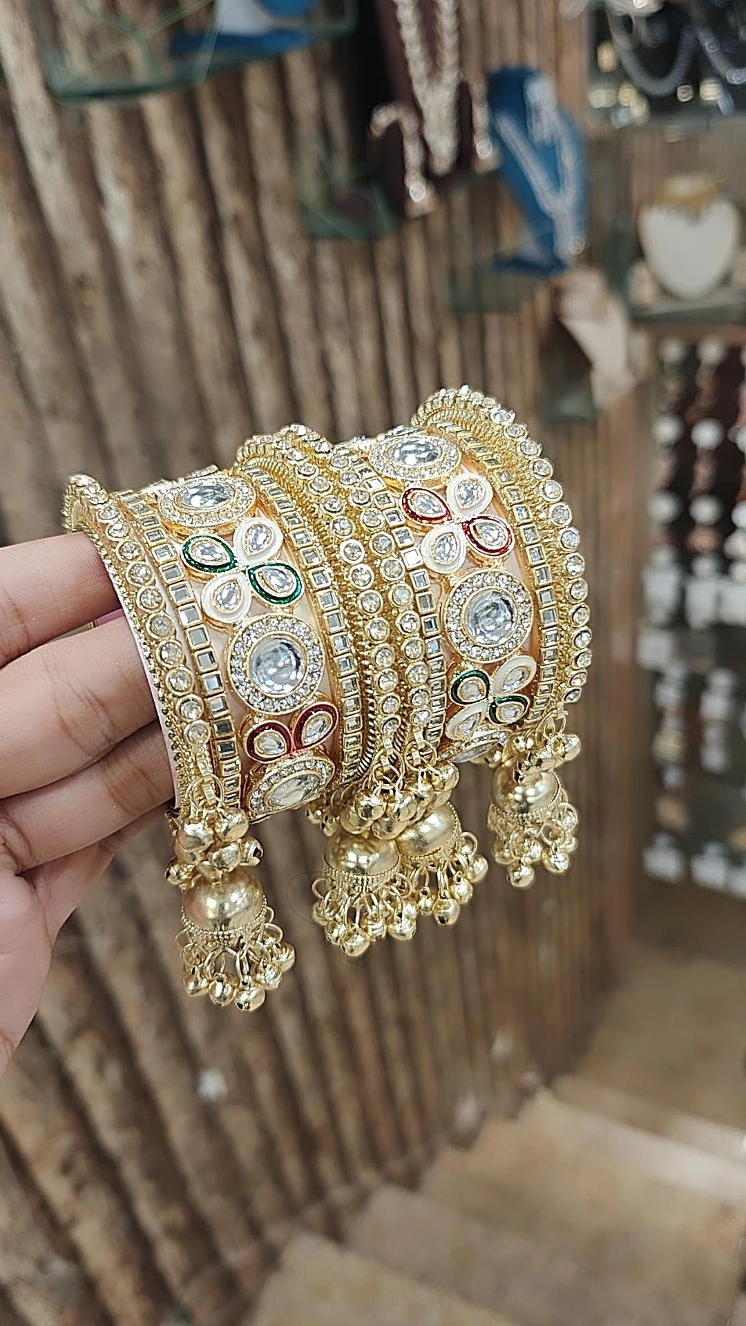 Golden Stone Kundan Work Bangle Jhumki Set| Indian Bangle Set | Indian Jewelry | Traditional Jewelry