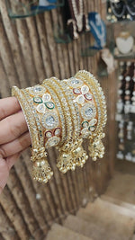 Golden Stone Kundan Work Bangle Jhumki Set| Indian Bangle Set | Indian Jewelry | Traditional Jewelry