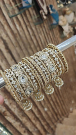 Pakistani Golden Flower Design Stone Work Bangle Jhumki Set | Pakistani Bangle Set | Pakistani Jewelry | Traditional Jewelry