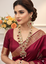 Royal Kundan & Ruby Red Stone Long Necklace (Haar) Set with Matching Earrings and Ring