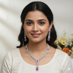 CZ Necklace Jewellery Set | Stone Droplet Indian Necklace Set with Earrings | Premium Indian Jewellery