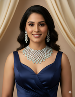 Silver-Plated Choker Necklace Set with Mint Green Stones | Silver-Plated Indian Jewellery | Stylish Indian Necklace Set With Matching Earrings