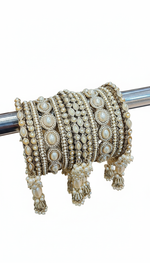 Royal Irani Multi-Stone Bangles Set with Moti Jhumar Design - Libasaa.com