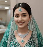 Stone Silver-Plated Bridal Necklace Set with Necklace, Earrings & Maangtika | Indian Jewellery | Stone Jewellery | Indian Necklace Set