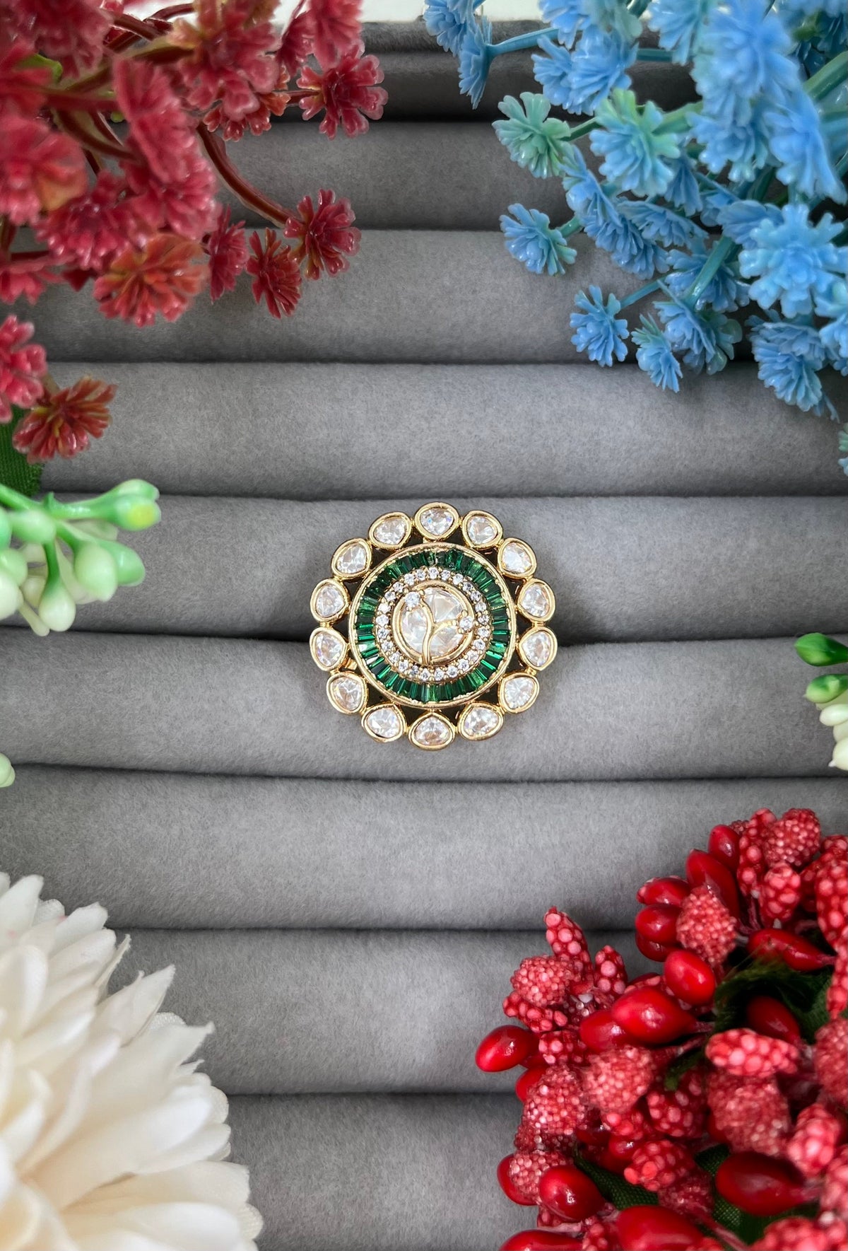 Polki Moissanite Kundan Finger Ring – Elegant Bridal Jewelry