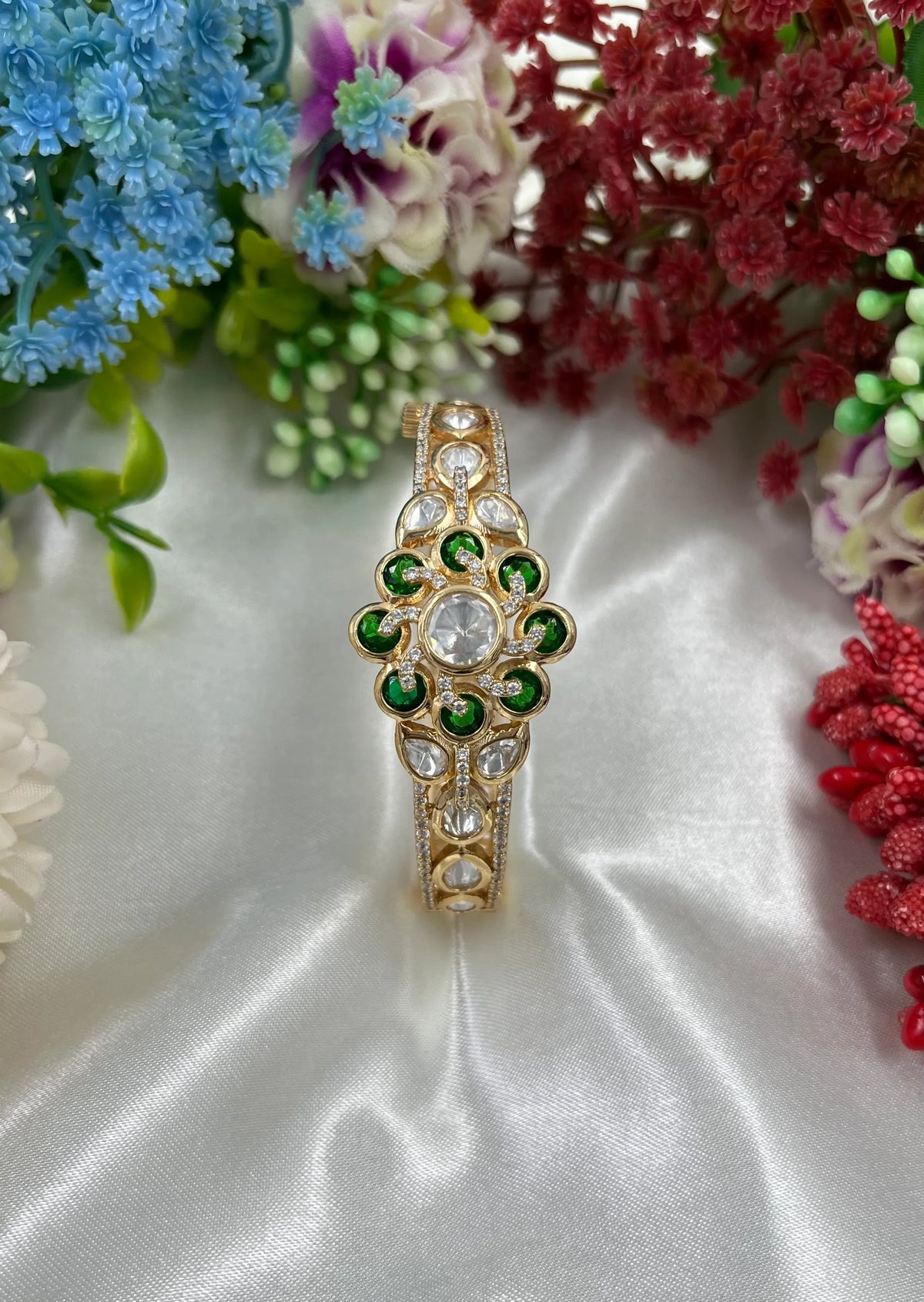 Elegant Moissanite Kundan Openable Bracelet – Royal Ethnic Charm