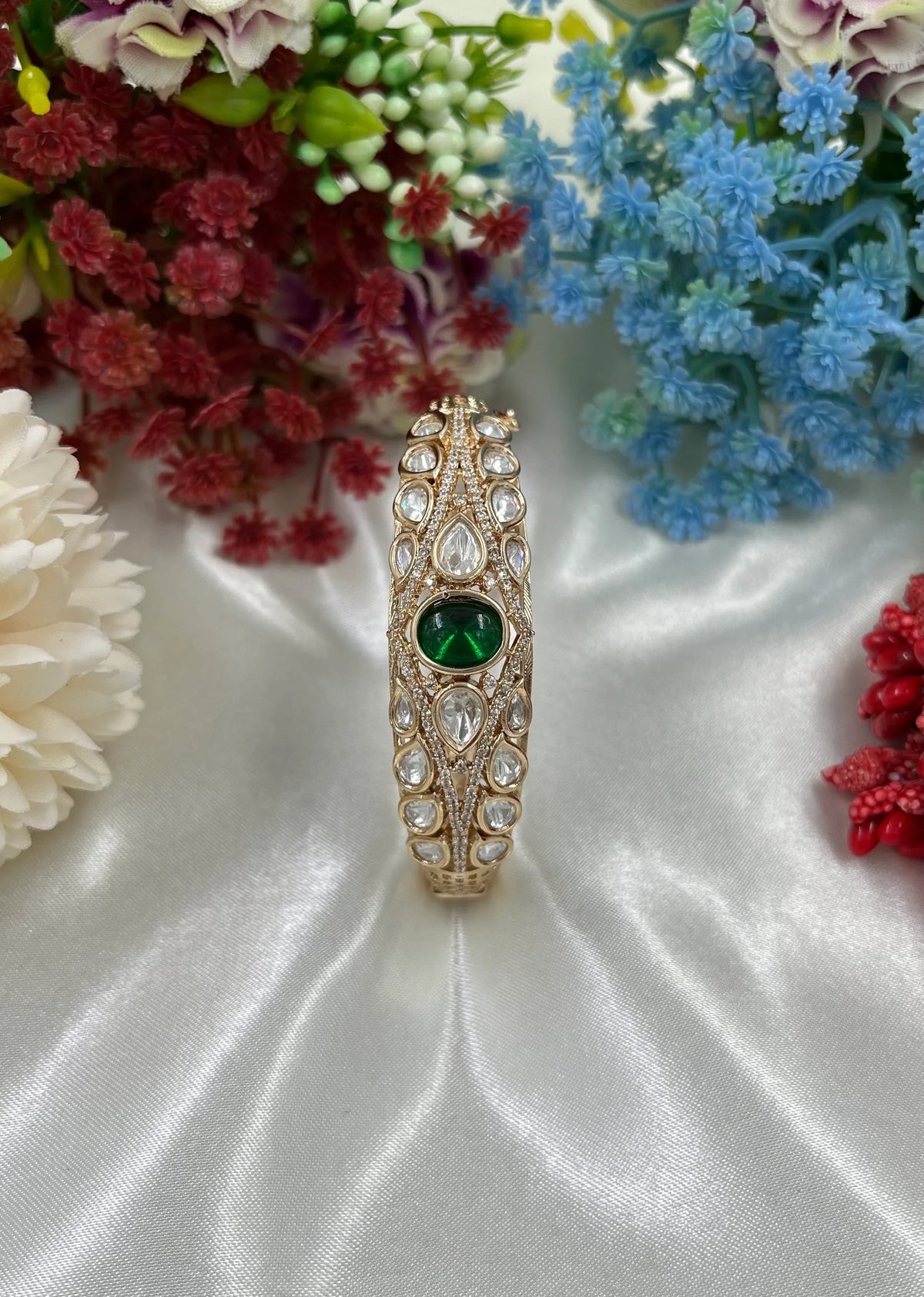 Elegant Moissanite Kundan Openable Bracelet – Royal Ethnic Charm