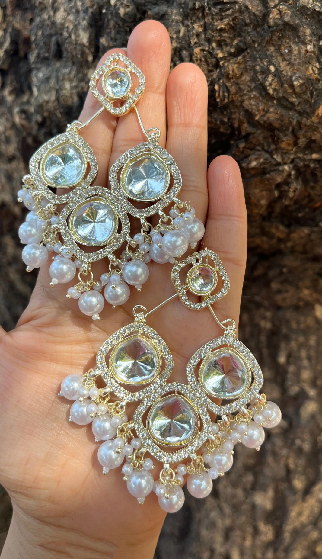 Kundan Earrings Indian Earrings Gold Jhumkas Gold Kundan Earrings Pakistani Earrings Pearl and Kundan Earrings