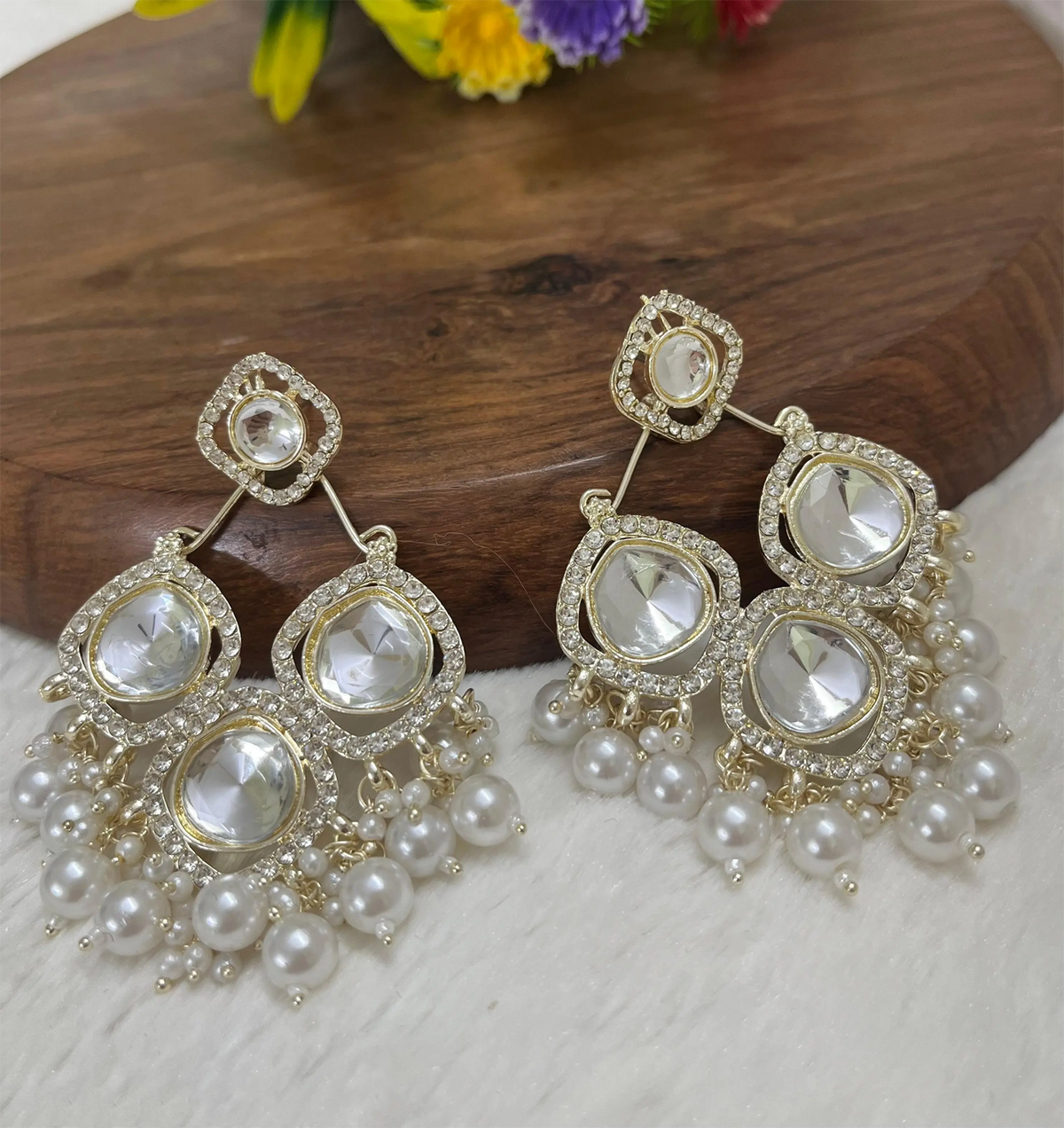 Kundan Earrings Indian Earrings Gold Jhumkas Gold Kundan Earrings Pakistani Earrings Pearl and Kundan Earrings