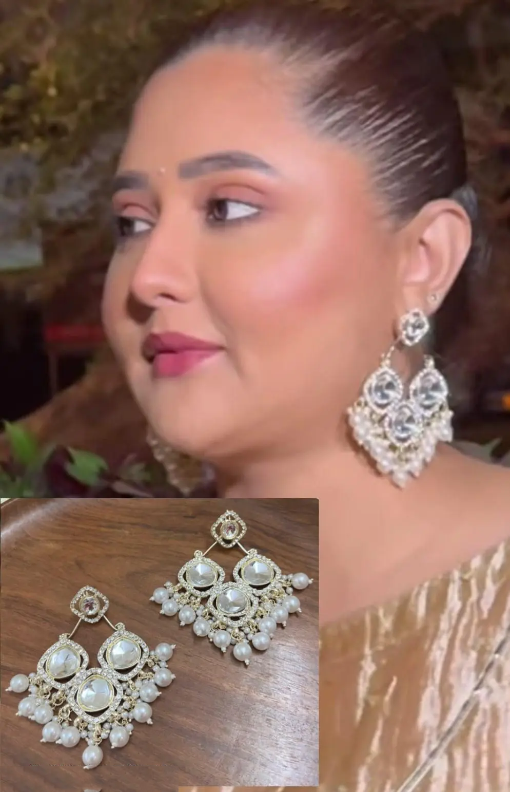 Kundan Earrings Indian Earrings Gold Jhumkas Gold Kundan Earrings Pakistani Earrings Pearl and Kundan Earrings