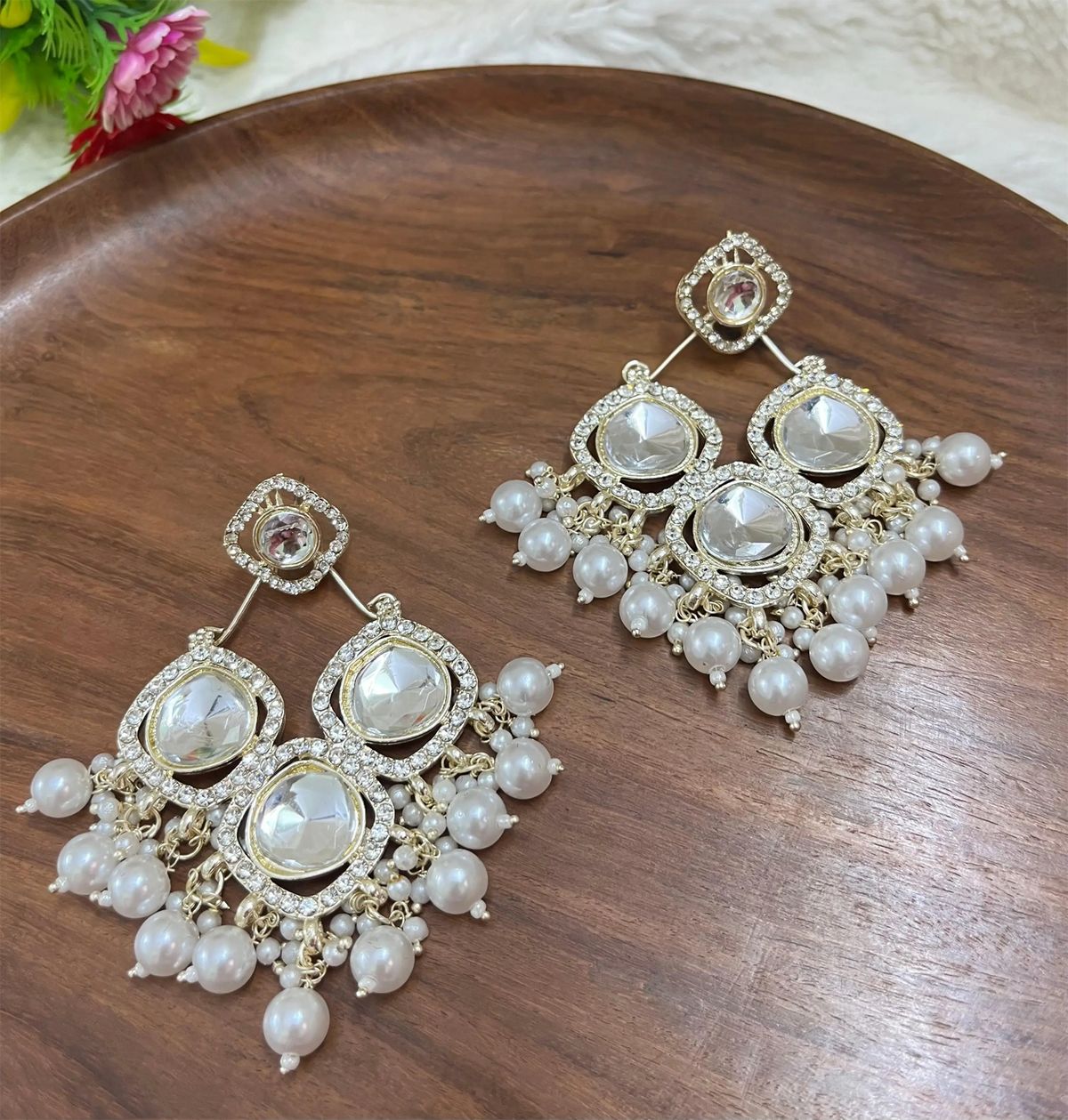 Kundan Earrings Indian Earrings Gold Jhumkas Gold Kundan Earrings Pakistani Earrings Pearl and Kundan Earrings