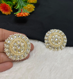 Kundan Studs, Golden Kundan Pearl Earrings, Jadau Rajwadi Pacchi Kundan Studs, Bollywood fashion