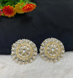 Kundan Studs, Golden Kundan Pearl Earrings, Jadau Rajwadi Pacchi Kundan Studs, Bollywood fashion