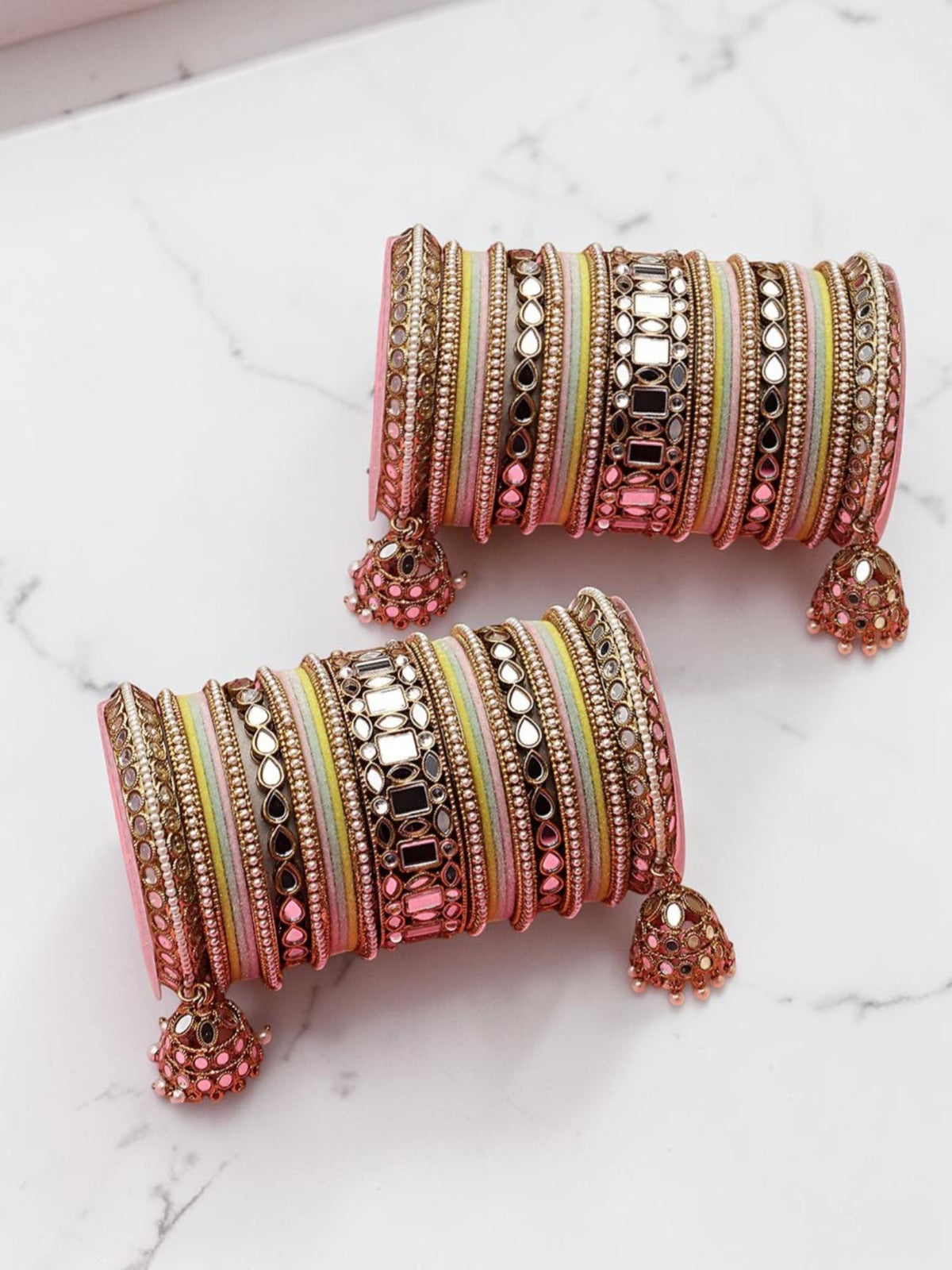 Designer Mirror & Velvet Bridal Bangle Set with Jhumki | Traditional Indian Wedding Chuda Set for Women