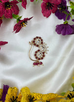 Moissanite Floral Nose Ring (Nath) with Red & Green Stones | Traditional Indian Bridal Nose Pin | Elegant Ethnic Jewelry